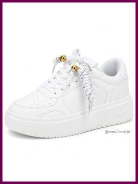 Platform Sneakers Lace Up Rope Detail Casual Women PU Rubber Shoes